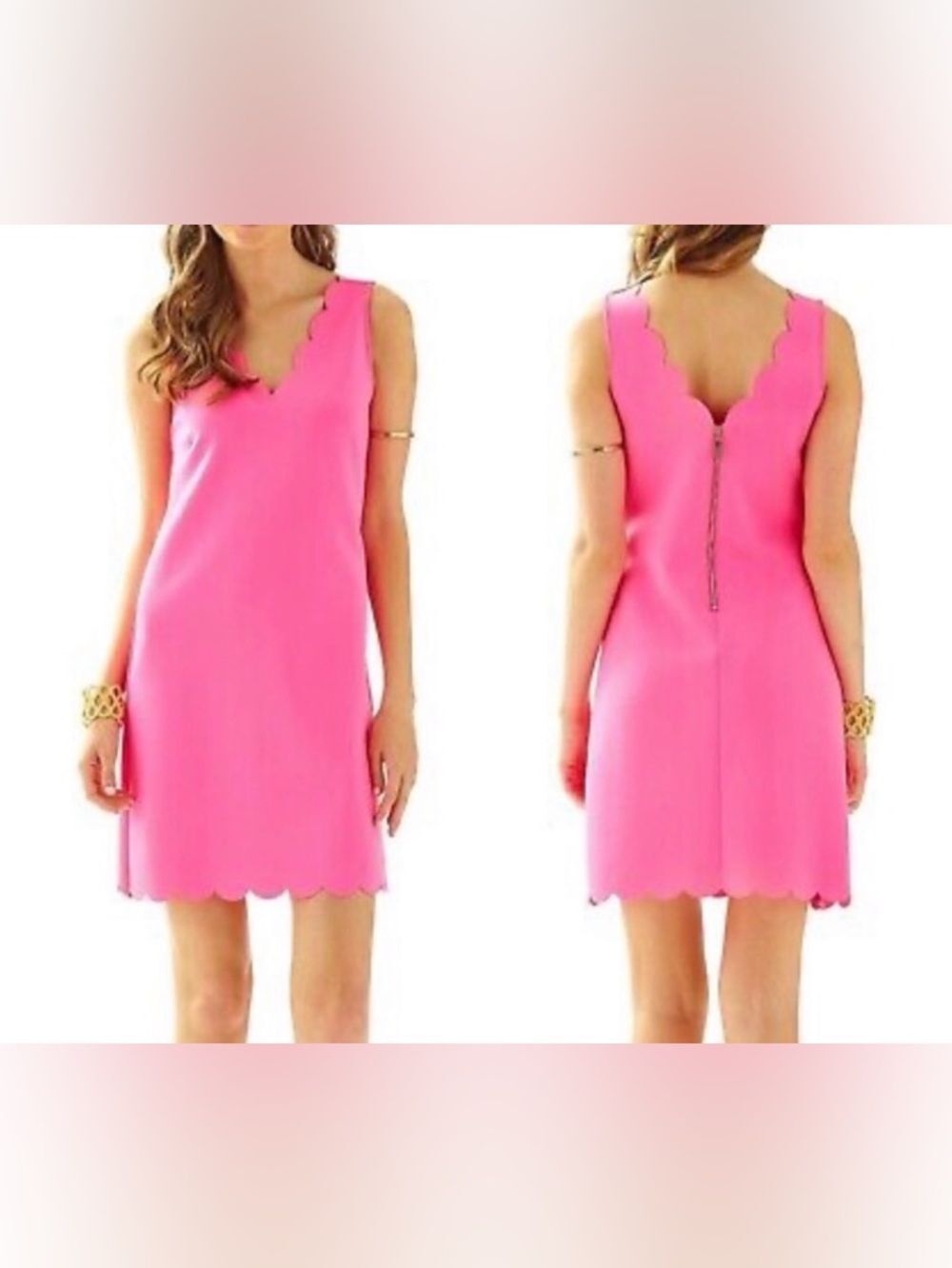 NWOT Lilly Pulitzer Hot Pink Scallop V-Neck Shift Dress size S
